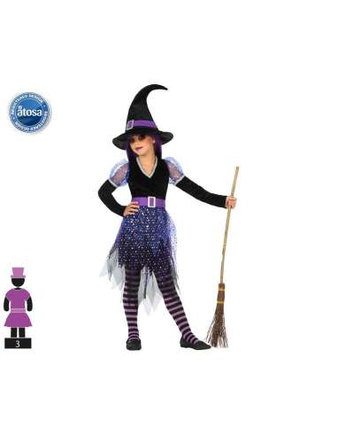 Disfraz bruja niña infantil violeta talla 5 a 6 años Atosa
