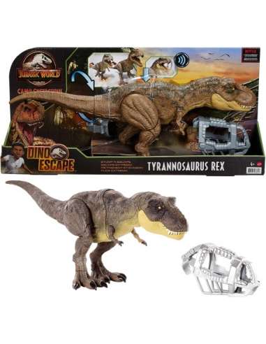 Dinosaurio t-rex pisa y ataca jurassic world