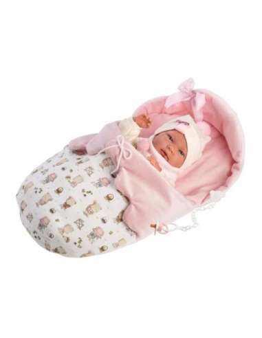 Muñeca Nica recién nacida saquito rosa 40cms Llorens