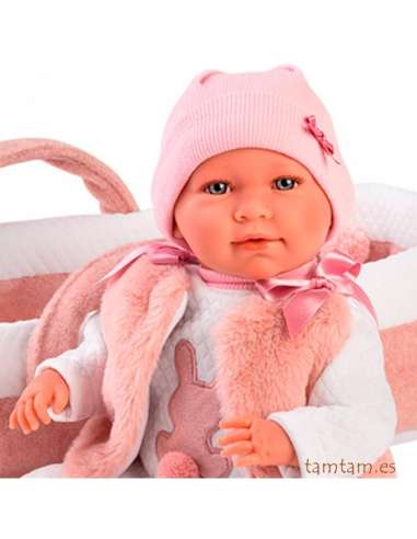 Muñeca Mimi llorón capazo rosa 40cms Llorens