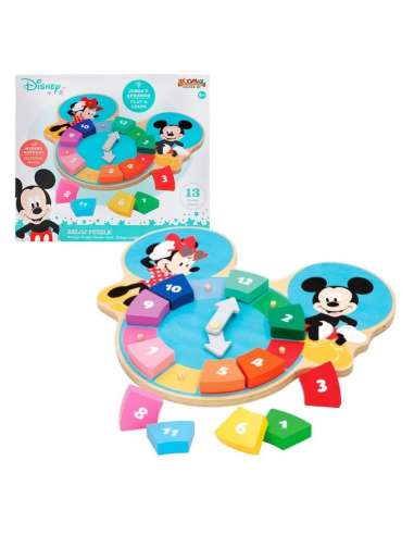 Puzzle reloj de madera Mickey y Minnie 25CM