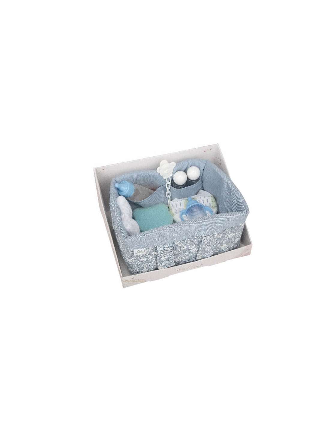 Canastilla de bebe caja redonda topitos azul - Farmacia Rufas