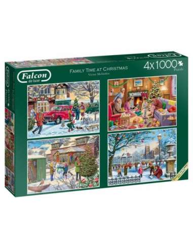 Puzzle Falcon Family time at Christmas 4 x 1000 piezas