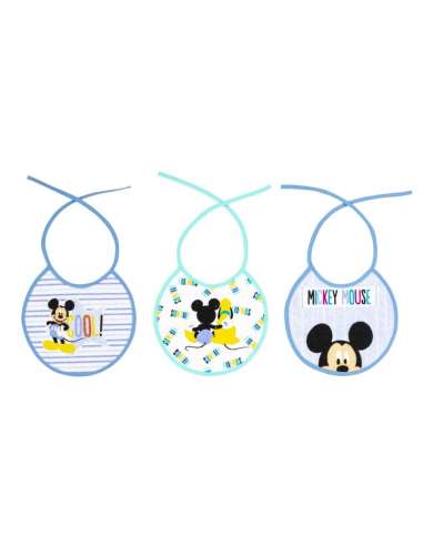 Pack 3 Baberos rizo Mickey 20x20 cm interbaby