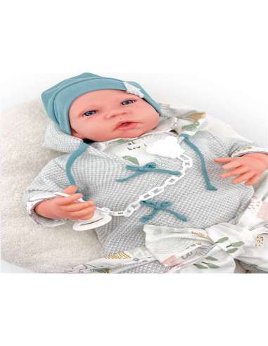 REBORN BUZO GRIS PUNTO MECANISMO REAL CON ALMOHADA LACTANCIA