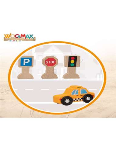 WOOMAX-SET 6 VEHICULOS + 9 SEÑALES TRAFICO