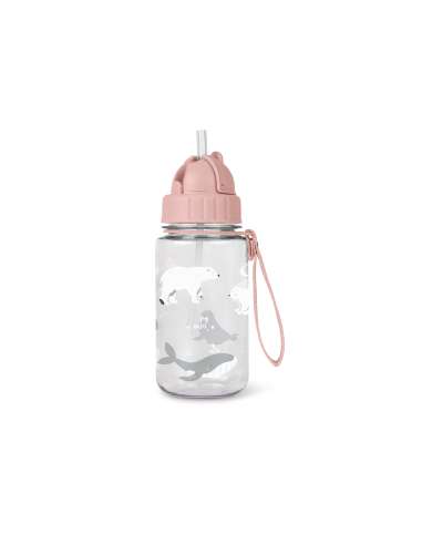 Botella con Pajita y Colgador Polar Rosa