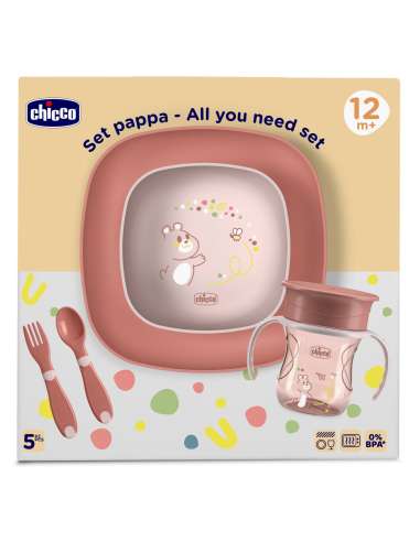 VAJILLA 5 PIEZAS ROSA 12 MESES CHICCO